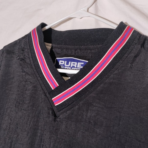 Polaris Pure Windbreaker Jacket Men's Black Pullover V Neck Striped Collar Cuffs - Picture 8 of 12